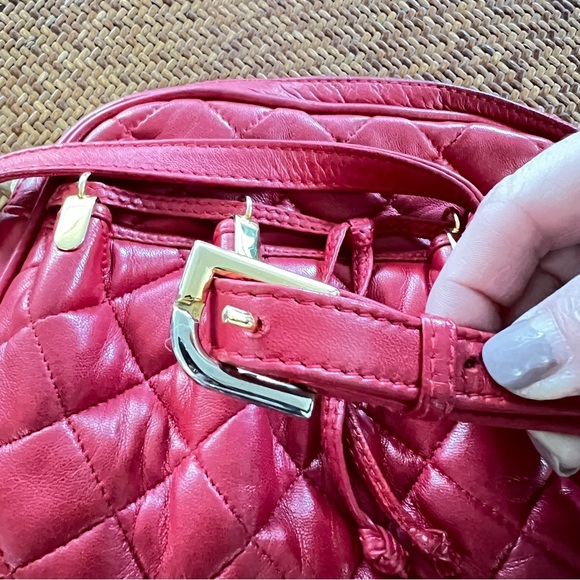 Judith Leiber Red Quilted Crossbody Bag with Diamond Pattern Kid leather - Picture 6 of 14